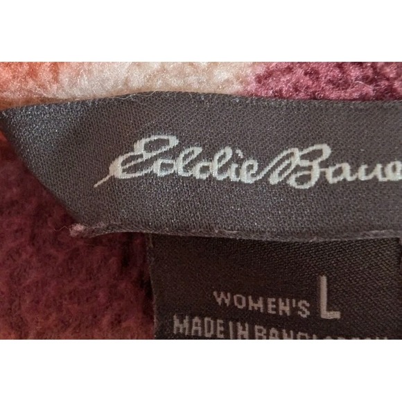 Eddie Bauer Aztec Print 1/4 Zip Fleece Women's Size L Red & Orange Cabin Hiking - Picture 4 of 8